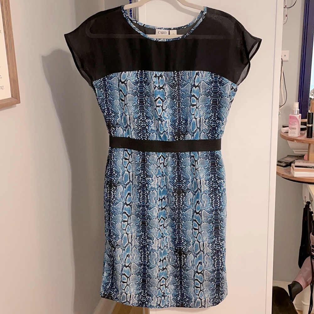 Blue and black snake print dress